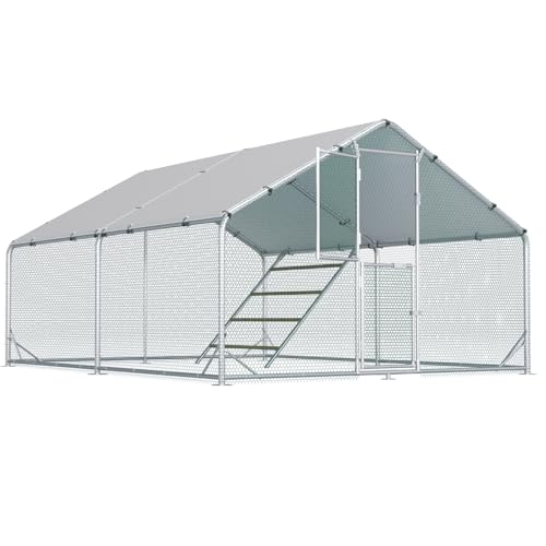 Large Chicken Coop,Metal Chicken Run for Yard with Feeding Door,Walk-in Chicken Pen for 10-20 Chickens,Outdoor Poultry Cage with Anti-UV Cover