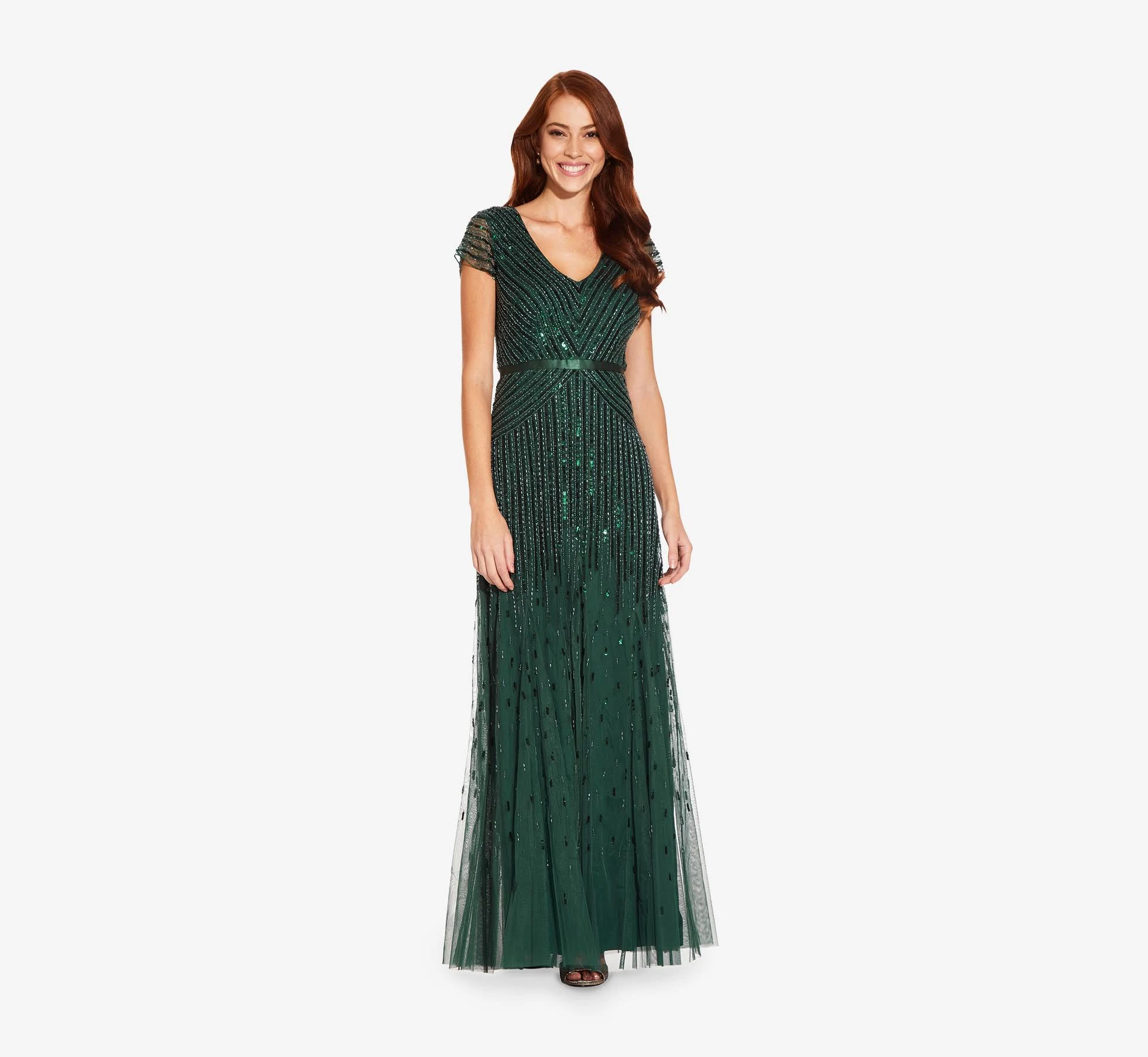 Adrianna Papell Beaded V-Neck Gown, Dgree, Size: 20