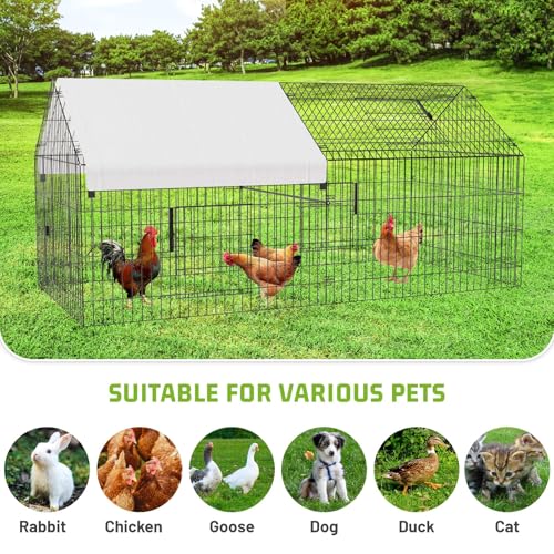 Large Metal Chicken Coop with Run,9.8×13.1×6.6ft Walk-in Poultry Cage