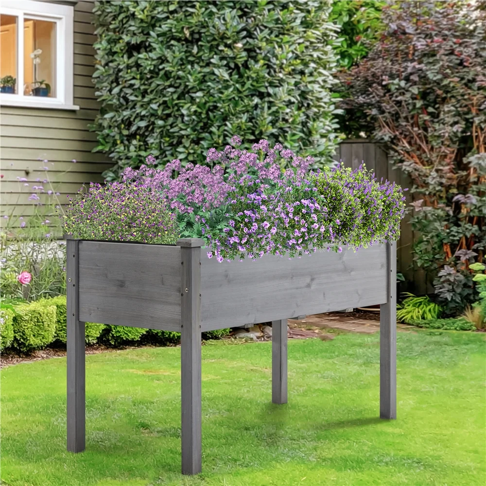 Topeakmart Fir Wood Garden Bed Rectangle Raised Planters Box for Vegetables/Fruits, Gray