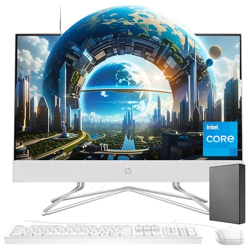 HP 21.5 inch Newest All-in-One Desktop PC, FHD Display, 32GB RAM, 1TB Storage (512GB SSD with 500GB External Hard Drive), Intel Dual-Core Processor