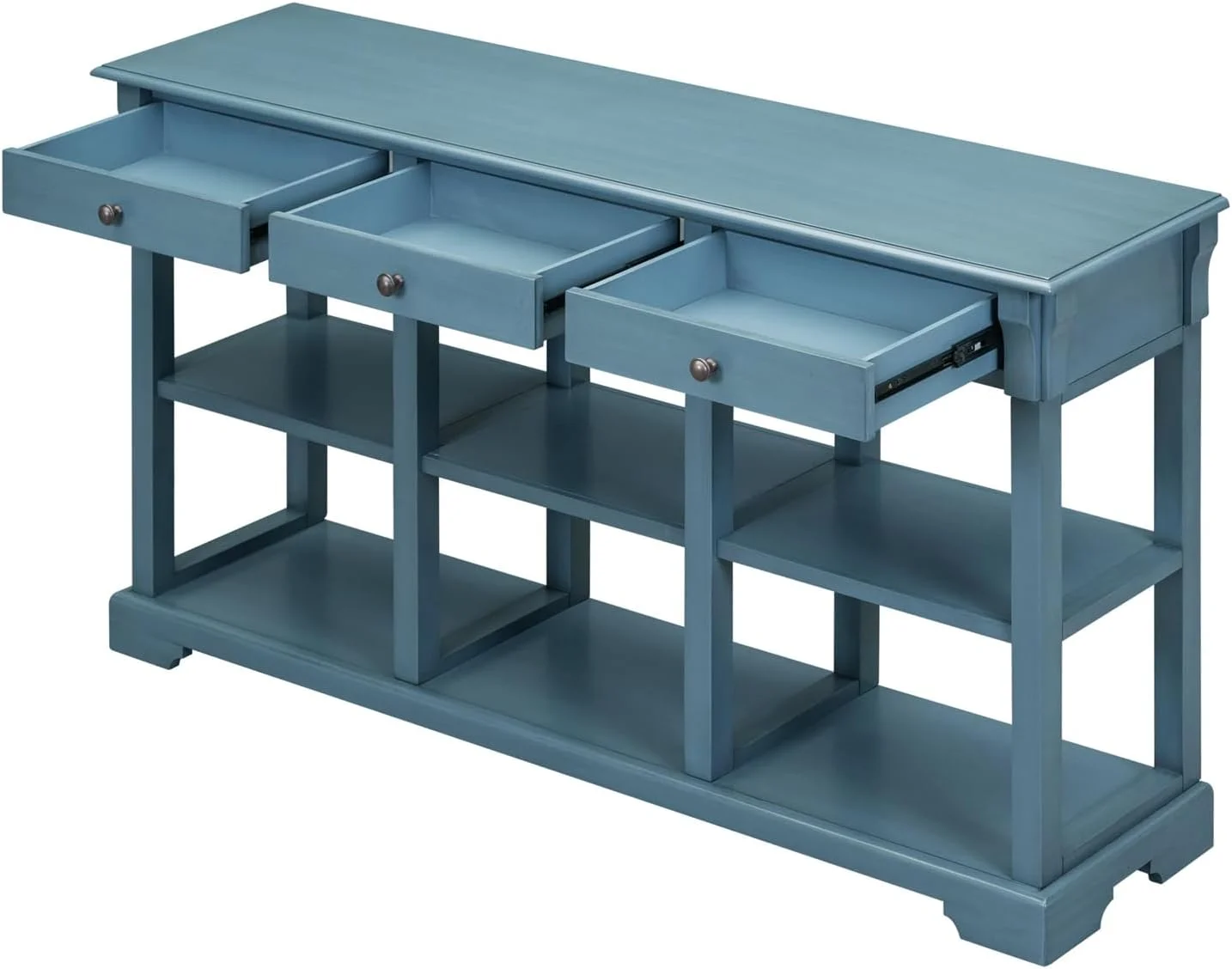 Console Table Sofa Table With 3 Drawers And Storage Shelf, Wooden Sideboard Side Table For Living Room Bedroom, Teal Blue