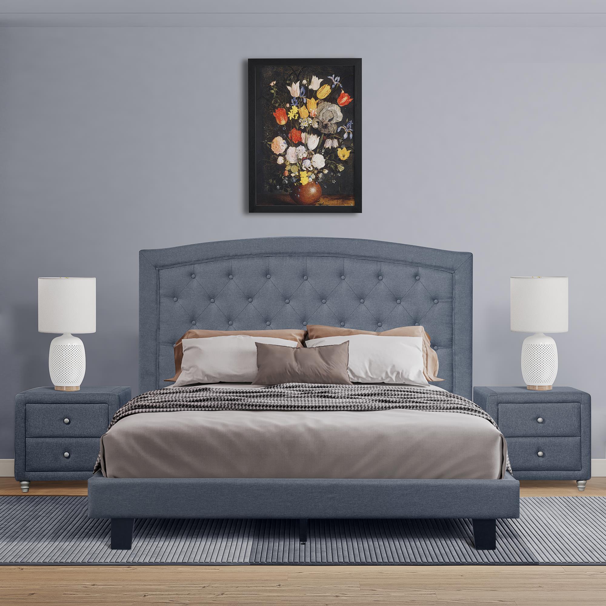 Camden Isle Carlisle Platform Bed | Button Tufted Headboard | King, Gray