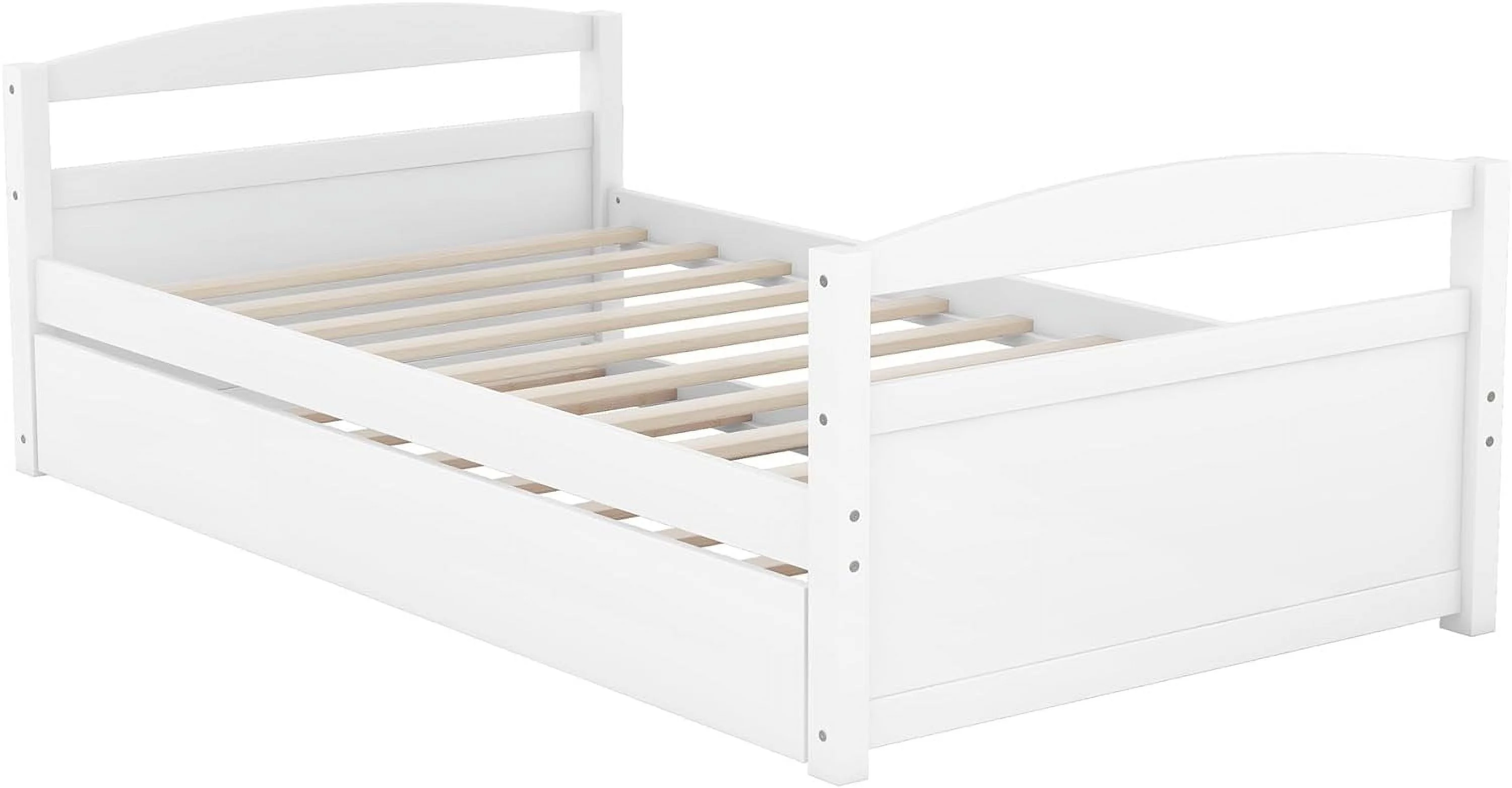 Size Daybed With Trundle, Wood Platform Bed Frame, Slats Support, White
