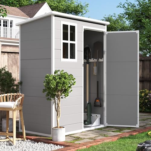 UDPATIO Outdoor Resin Storage Shed 6x4.5 FT, Plastic Garden Shed for Bike, Garbage Can, Tool, Outside Sheds with Lockable Door for Backyard, Patio