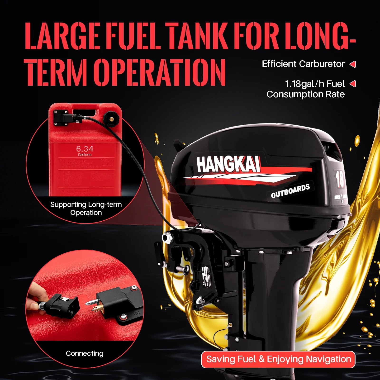 HANGKAI 2 Stroke 18HP Outboard Motor Boat Engine Water Cooling & CDI Short Shaft Marine Outboard Motor