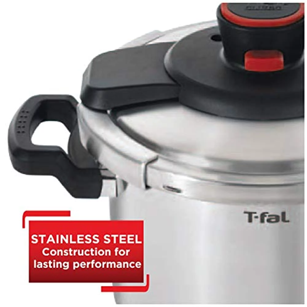T-fal P45007 Clipso Stainless Steel Dishwasher Safe PTFE PFOA and Cadmium Free 12-PSI Pressure Cooker Cookware, 6.3-Quart, Silver