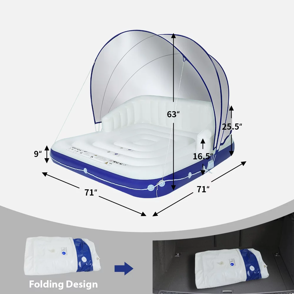 ELECWISH Inflatable Pool Float 2-3 Person Giant Pool Float Lounge with UPF50 Retractable Canopy and Cup Holder Swimming Raft Floating Island