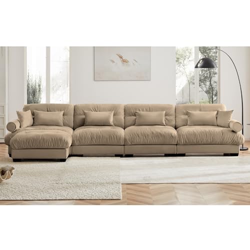 130" Modular Sectional Sofa,Velvet Upholstered Couches for Living Room,3 Seater Green Sofa Couch with Movable Ottoman
