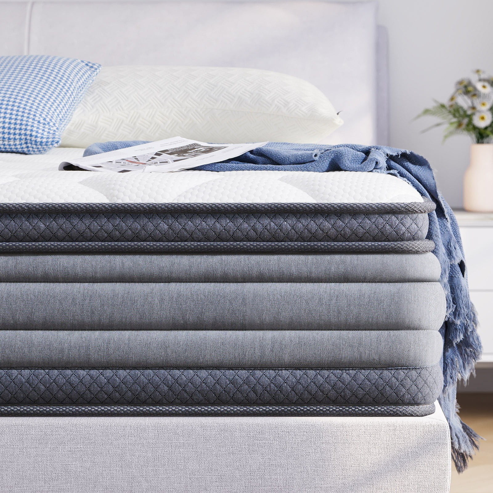 Queen Mattress, Madinog 9" Hybrid Gel Memory Foam Individually Pocket Innerspring Mattress, Queen