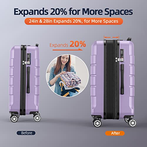 SHOWKOO Luggage Sets Expandable PC+ABS Durable Suitcase Double Wheels TSA Lock Black