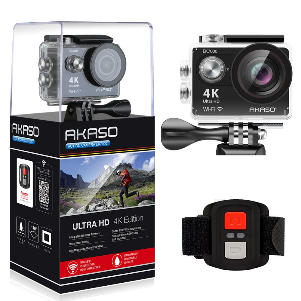 AKASO EK7000 Action Camera 4K Ultra HD 12MP Sport Camera Underwater Waterproof Cameras with Wide View Angle-Black