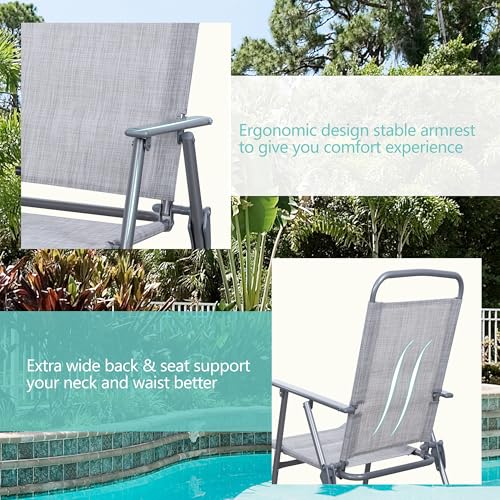 Vongrasig 6 Piece Folding Patio Dining Set,Small Metal Outdoor Garden Patio Table and Chair Set w/Umbrella for Lawn,Deck,Backyard,Black