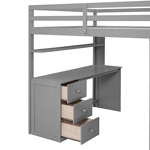 Harper & Bright Designs Full Loft Bed with Desk and Wardrobe,Solid Wood Loft Bed Frame Full with Storage Drawers for Kids Teens Adults
