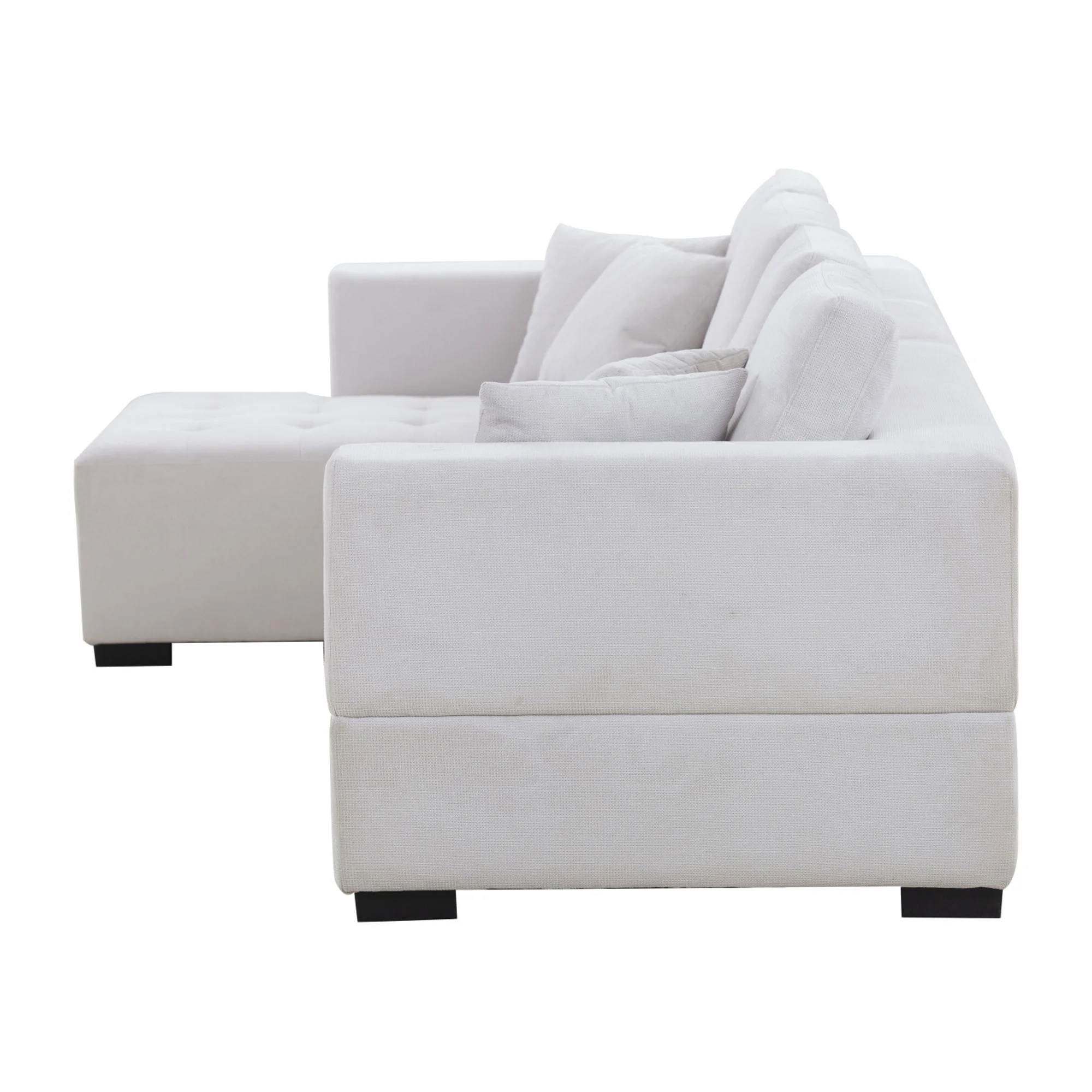 134'' Mid Century Modern Sofa L-Shape Sectional Sofa Couch Left Chaise for Living Room, Beige