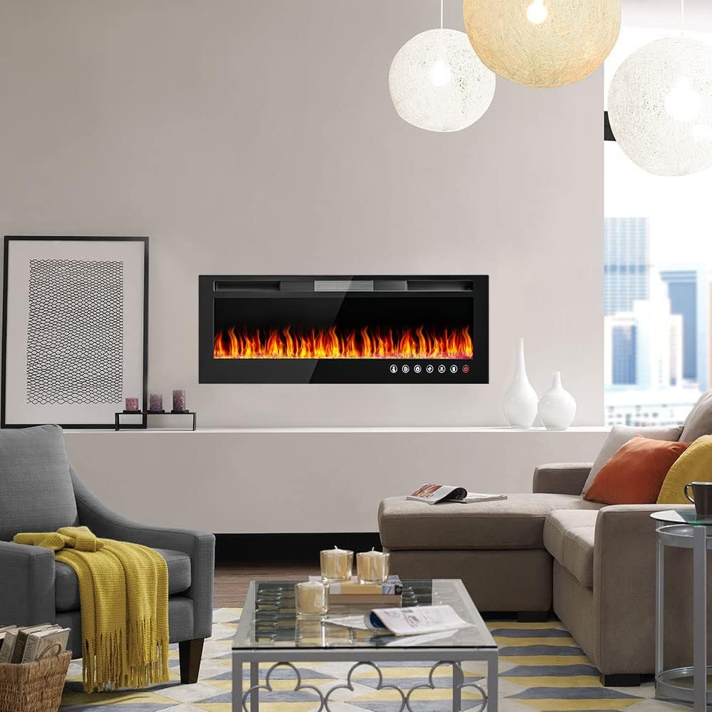 Frhlozdx 50" Inch Electric Fireplace in-Wall Recessed and Wall Mounted Fireplace,Linear Fireplace with Multicolor Flame,Ultra-Thin Fireplace Heater