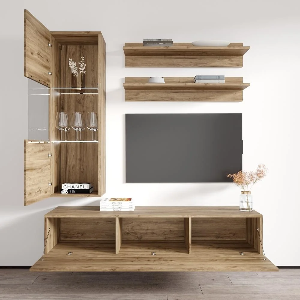 Meble Furniture Fly H3 Wall Mounted Floating Modern Entertainment Center Oak