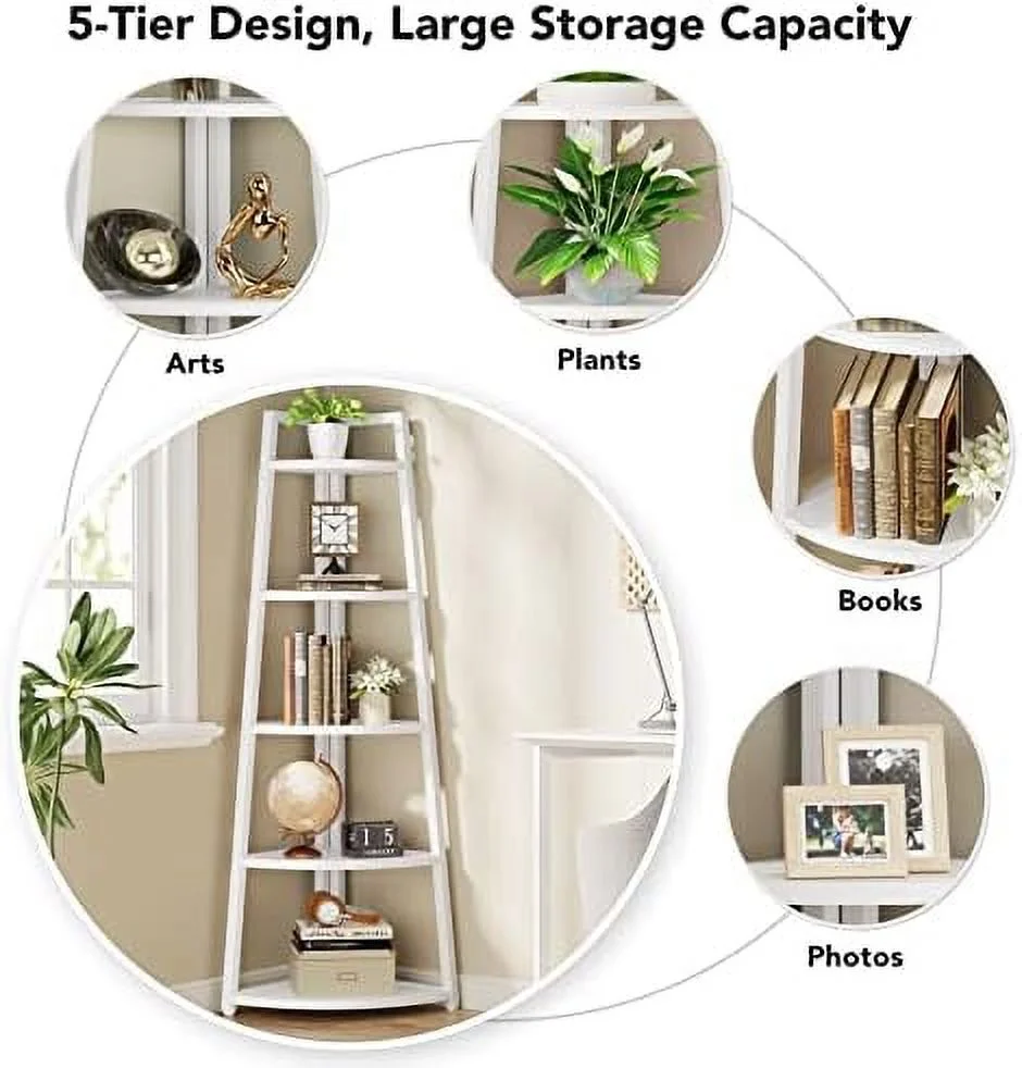 TJCGDTY 70 inch Tall Corner   5 Tier Corner Bookshelf Bookcase Modern Corner Ladder  Plant Stand for Living Room  Kitchen  Home Office (Gold)