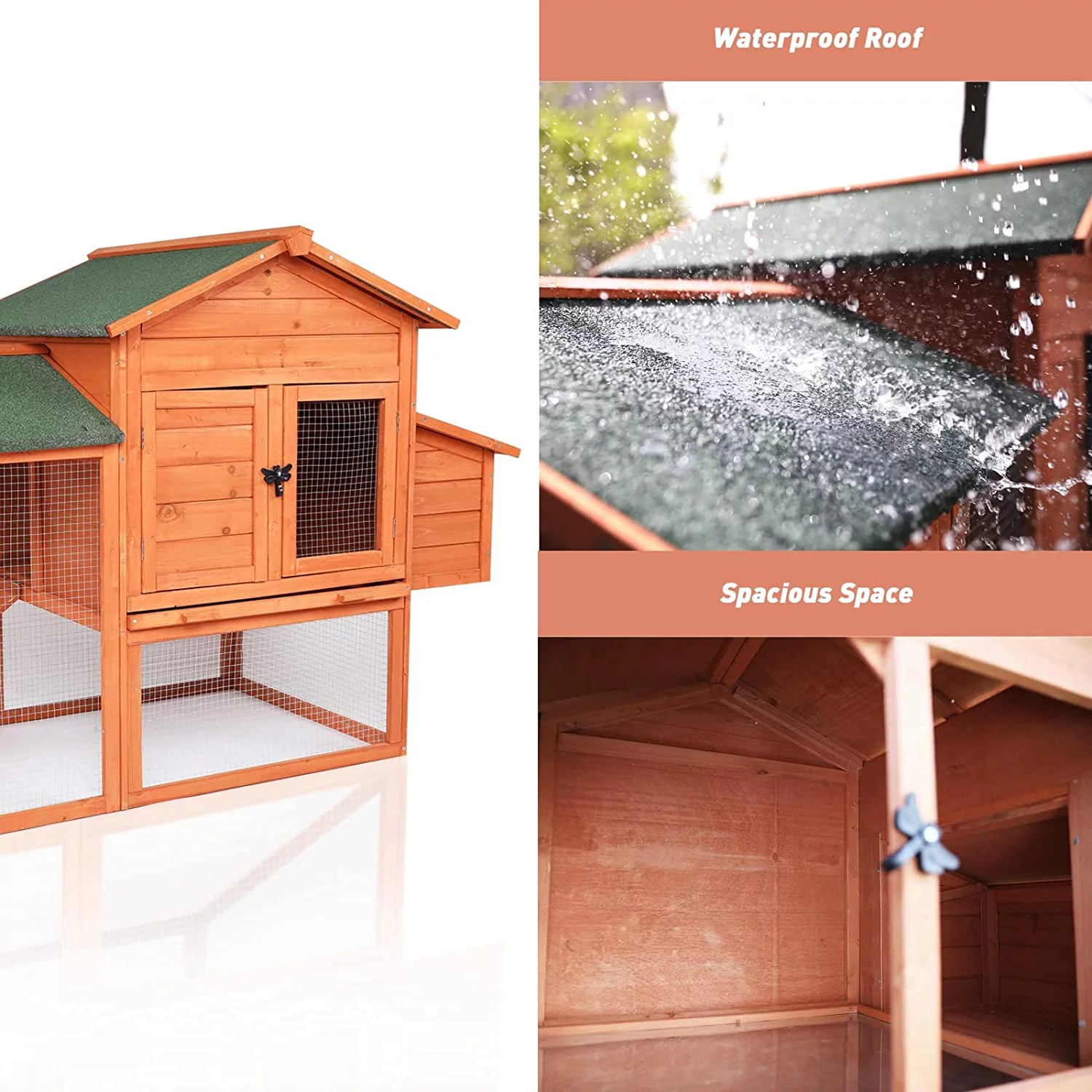Arlopu 65" Chicken Coop, Outdoor Wooden Poultry Cage, Multi-Level Hen House with Ramp, Nesting Box, Removable Tray & Weatherproof Asphalt roof