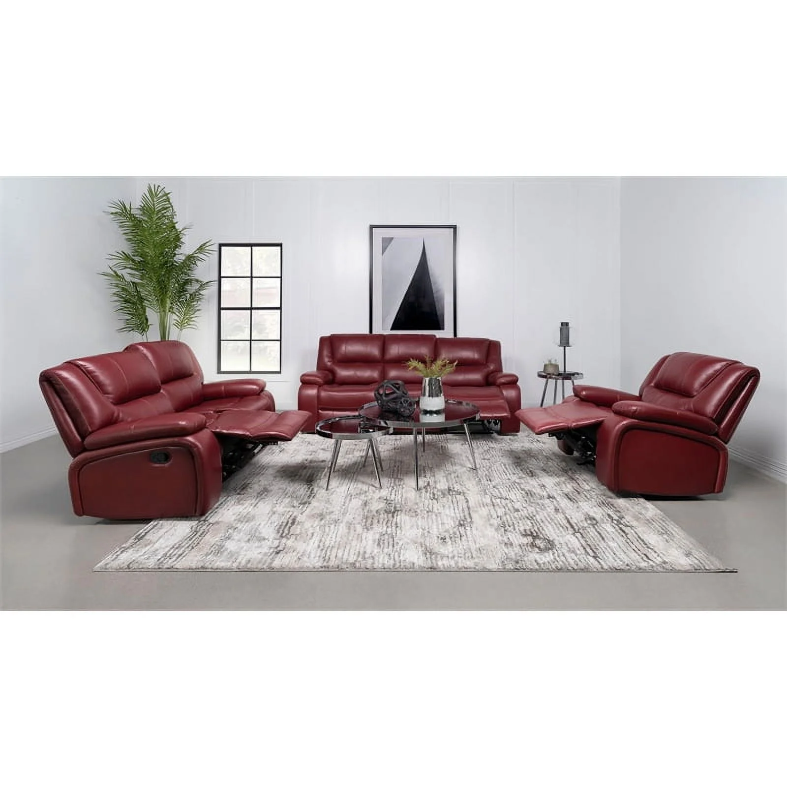 Coaster Transitional Upholstered Faux Leather Glider Recliner in Red