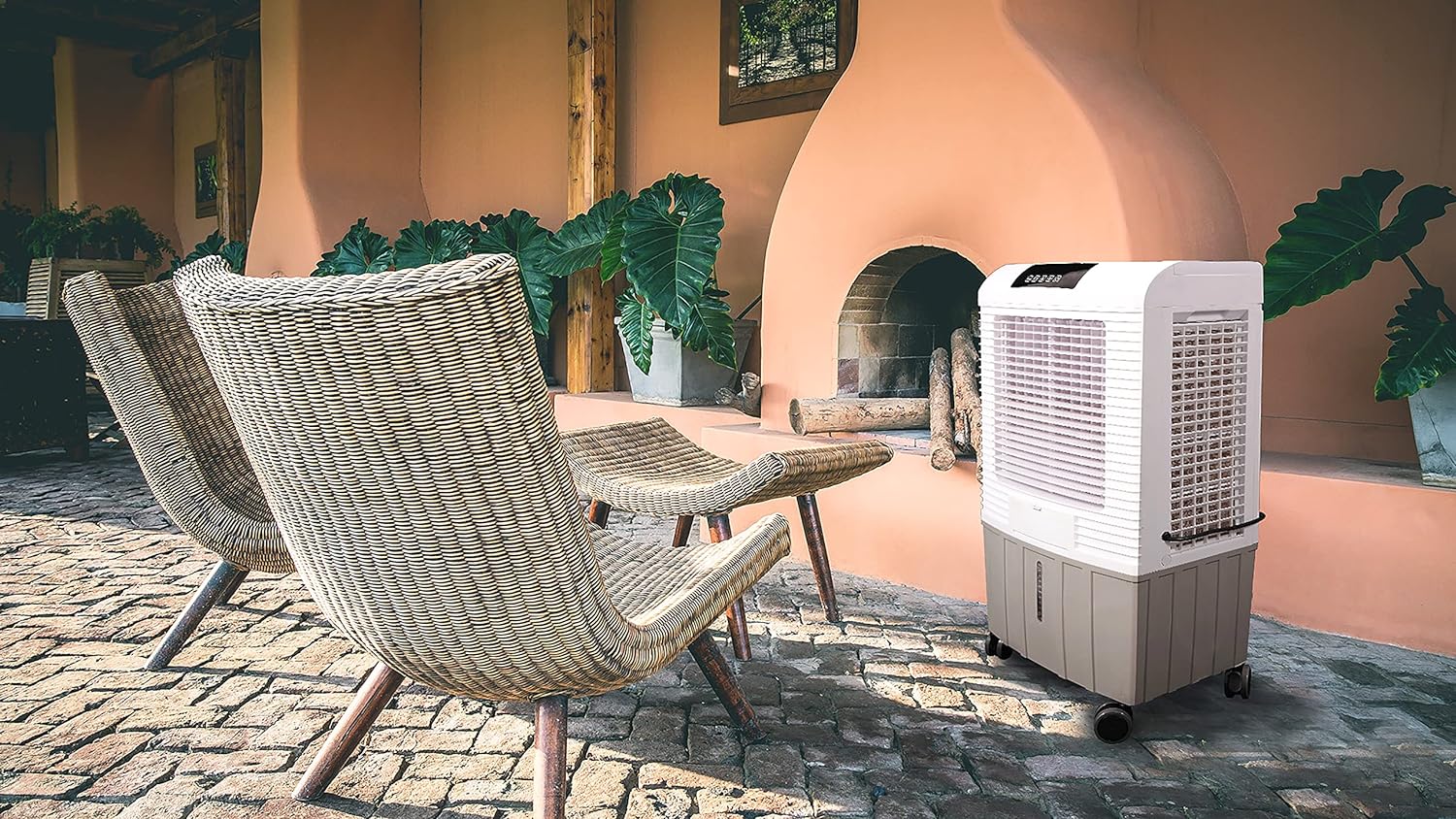 Hessaire MC26A Portable Evaporative Cooler, Humidifier, 2100 Cubic FPM, Cools 700 Sq. Ft., 2.5 GPH, White. For Garages, Shops, Patios, Pools