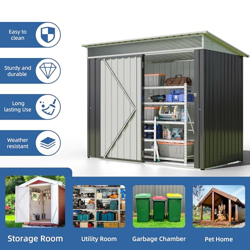 JYQAQA 5x3 FT Outdoor Garden Storage Shed, Waterproof Metal Garden Sheds with Window and Lockable Double Door
