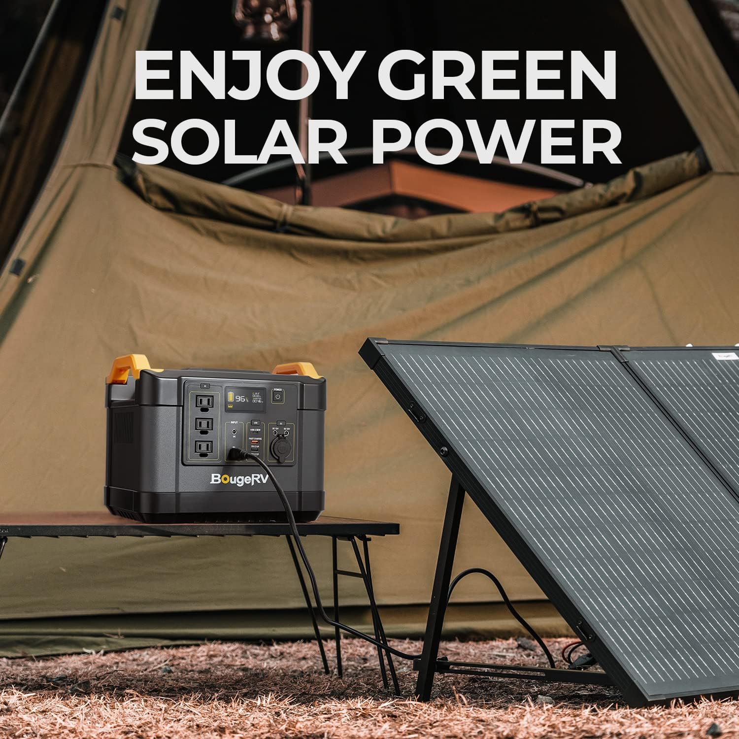 BougeRV Portable Power Station 1200W: 1100Wh Solar Generator, Lithium Battery Backup Power Supply, 3x110V/1200W Pure Sine Wave AC Outlet for Outdoor