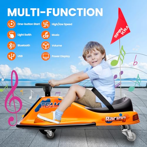 24V Electric Go Kart, 7Ah Drifting Car，Battery Powered Ride on Car Outdoor with 360 Degrees Rotating, Simplified Drift System, Variable Speed