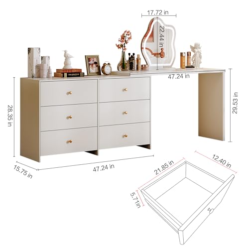 Large Makeup Vanity Desk with Mirror and Lights, Vanity Desk with 8 Drawers & Storage Shelves, Vanity Table with Power Outlet