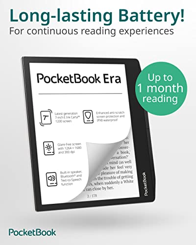 Pocketbook Era E-Reader, Stardust Silver, 16GB | 7ʺ Glare-Free & Eye-Friendly Touch-Screen with E -Ink Technology | Waterproof | Text-to-Speech