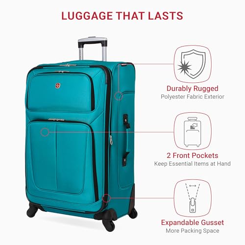 SwissGear Sion Softside Expandable Roller Luggage, Teal, 3 Piece Set (21/25/29)