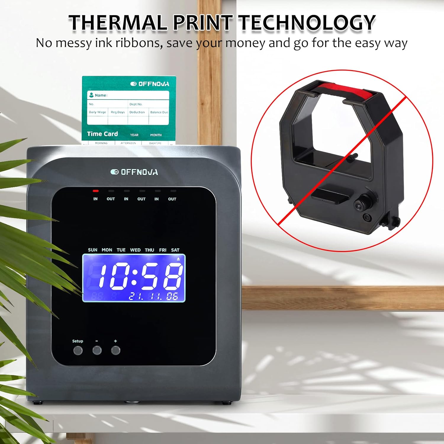 OFFNOVA Im·Pulse Thermal Time Clock for Employees Small Business, No Ink Ribbons or Network Needed, in/Out Time Attendance Machine with 50 Time Cards