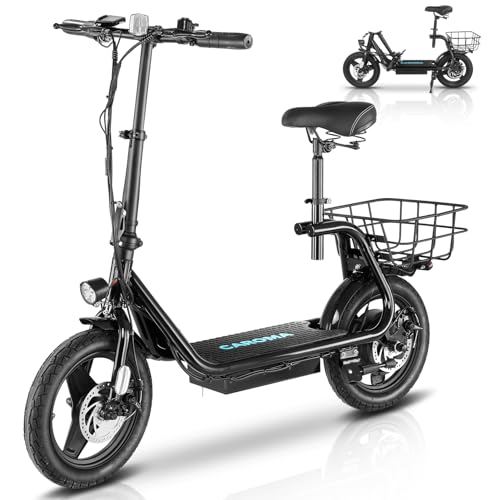 Caroma Peak 500W/800W/1200W Electric Scooter with Seat for Adults,up to 30 Miles&20MPH, 14" Fat Tire