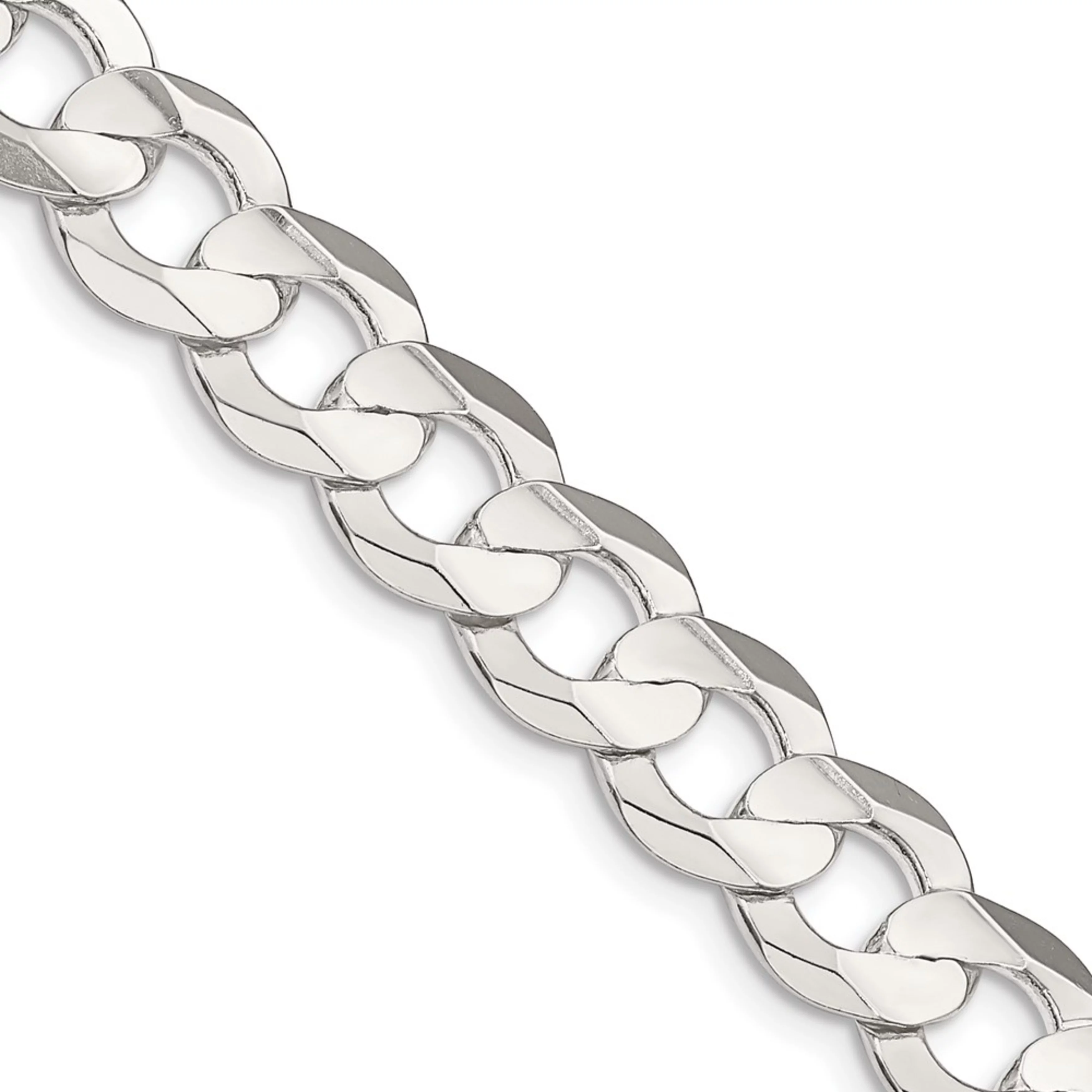 Mens Heavy Chain Solid Sterling Silver 9.75mm wide Concave Curved Beveled Curb Chain 3.5mm Thick 26 inch length 2 oz wt Best Jewelry Gift for Friend