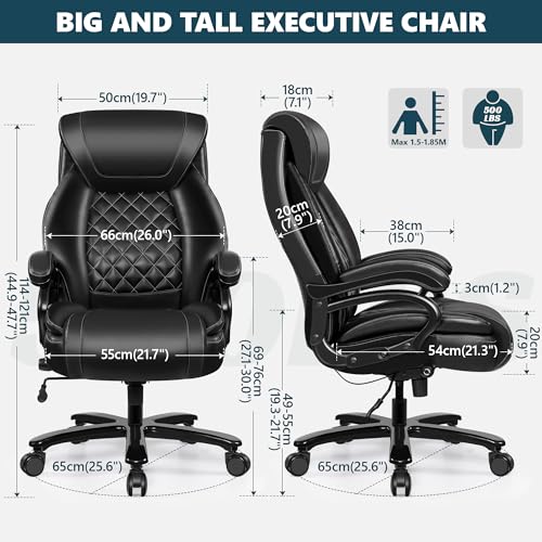 Big and Tall 500lbs Office Chair,Heavy Duty Large PU Leather Executive Desk Chair with Wide Seat