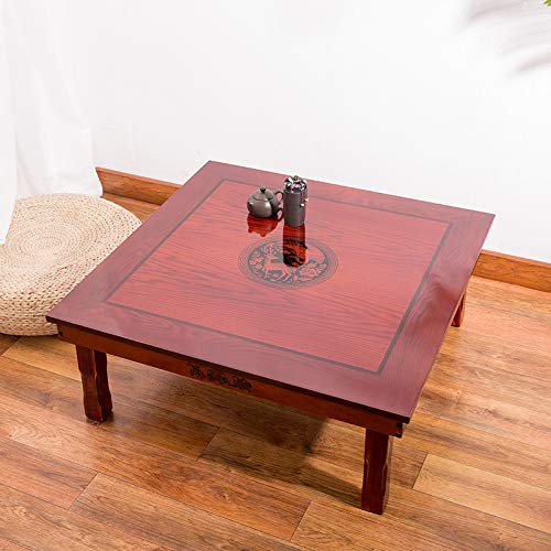 DAMEDAI Square 80X80cm Korean Floor Table Folding Legs Luxury Antique Home Furniture Table for Dining Traditional Korean Low Table (Red Brown A)
