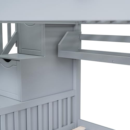 SOFTSEA Twin Over Twin Bunk Bed with Slide and Storage Solid Wood Bunk Bed Frame with Staircase and Drawers, Pink