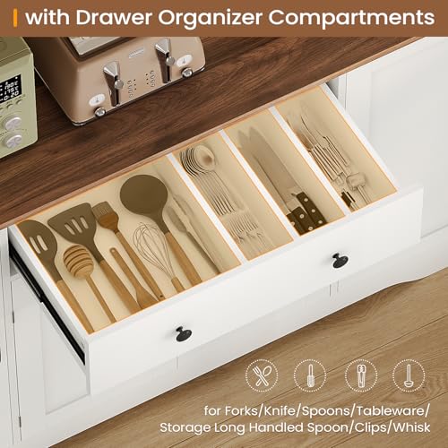Buffet Cabinet with Storage & Charging Station, 53" Farmhouse Coffee Cabinet with Compartment Drawer