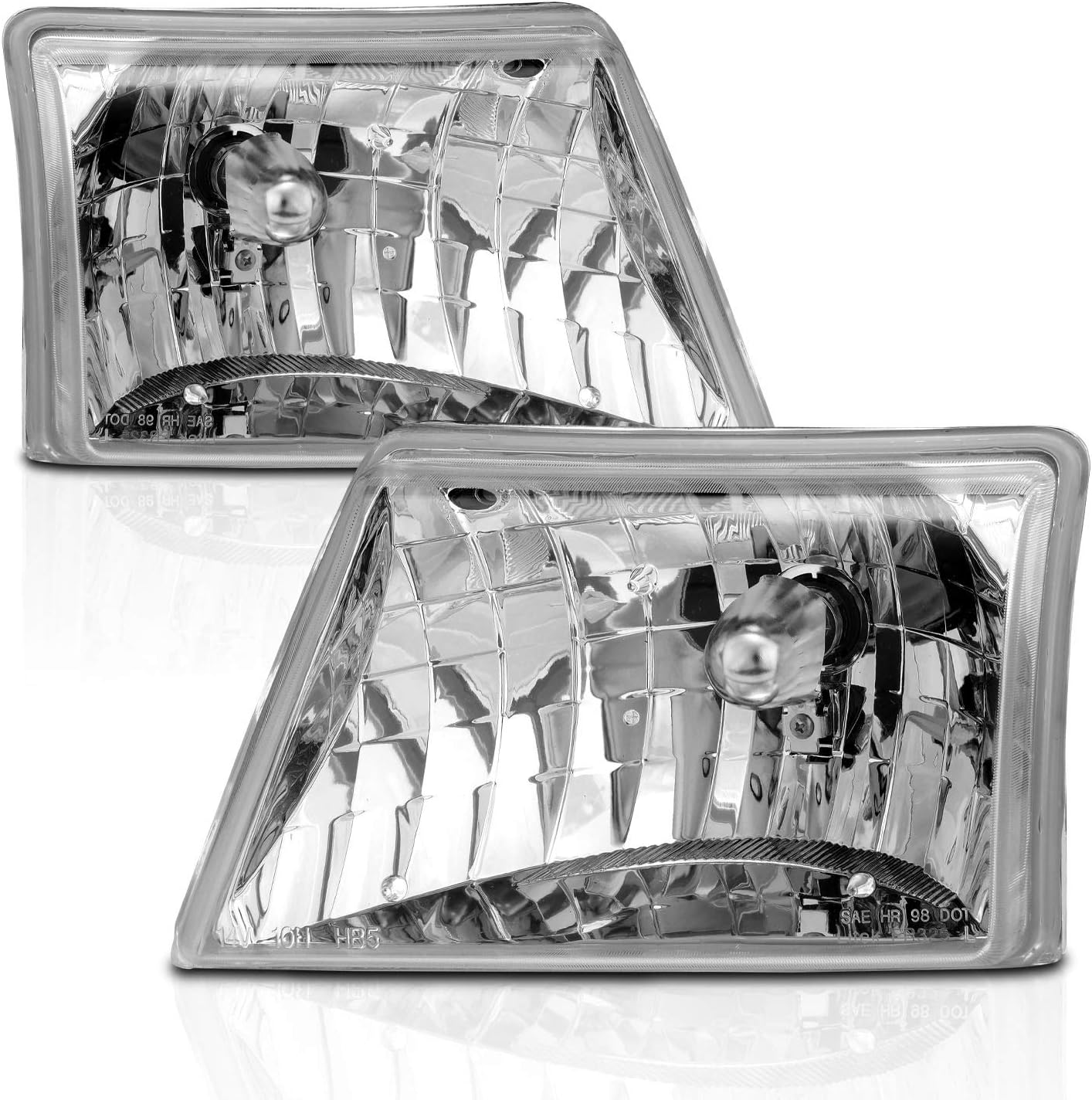 AmeriLite Crystal Replacment Headlights Pair for 1998 1999 2000 Ford Ranger Pickup - Passenger and Driver Side