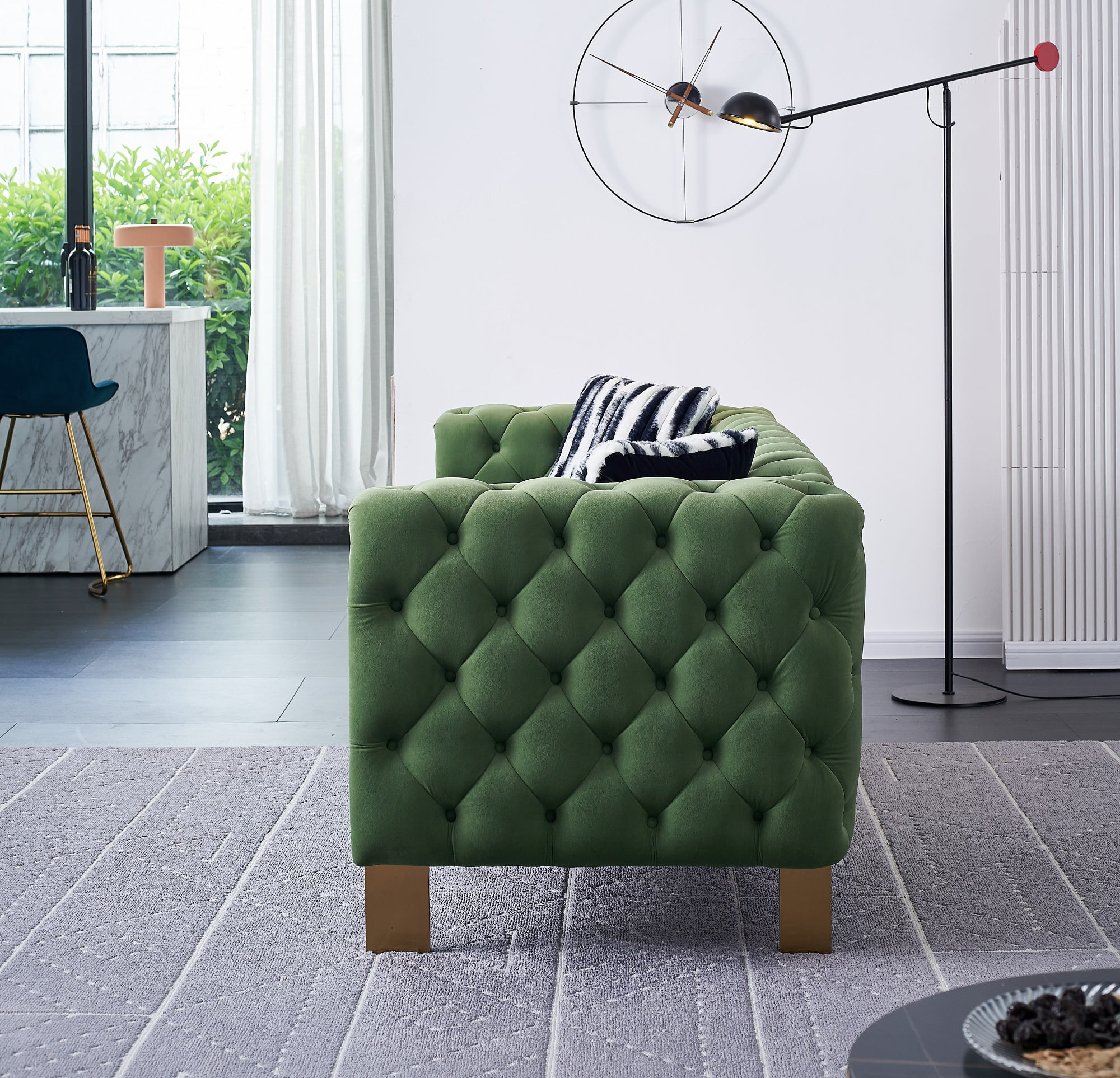 Sofa Couch for Living Room Comfy Couches Tufted Velvet Furniture, with 2 Pillows, 84 inches, Green