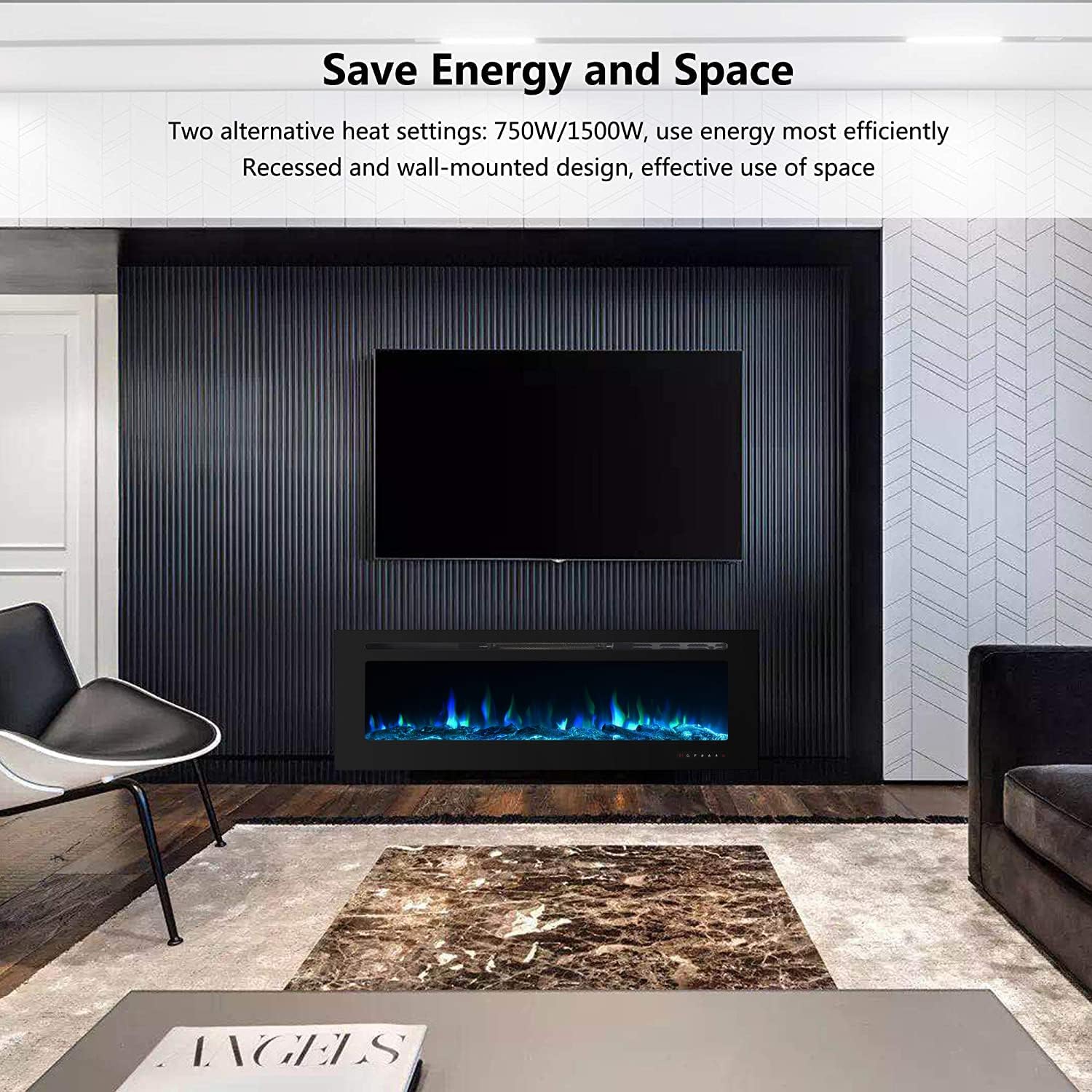 36 Inch Electric Fireplace Inserts, Wall Mounted Fireplace, Recessed Electric Fireplace, Led Fireplace, Linear Fireplace, 750/1500W