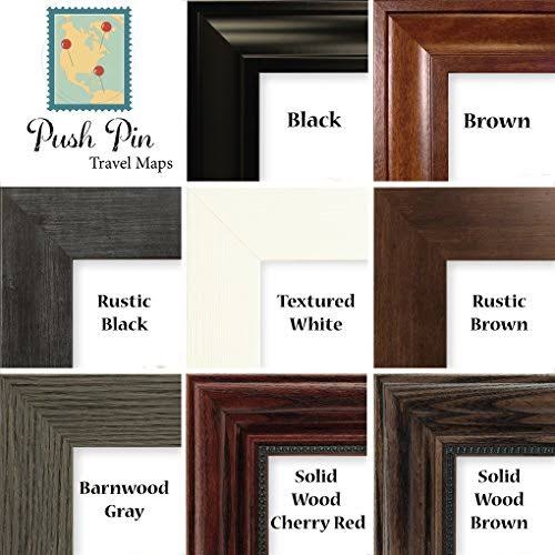 Push Pin World Travel Map with Rustic Brown Frame and Pins - Blue Oceans - 27.5