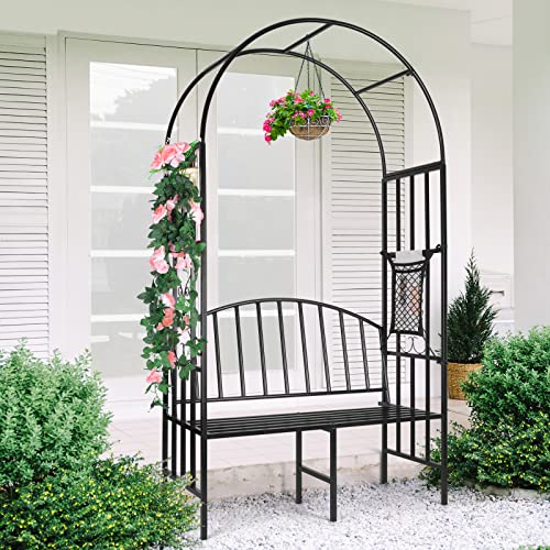 Garden Arch Heavy Duty (Holds 660lbs-250kg) | Metal Arbor Archway for Climbing Plant & Two People Seat Bench |Outdoor Lawn Backyard Decor 81 x 45.3 x