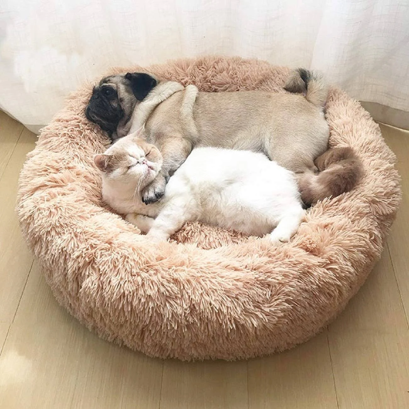 Best Friends by Sheri Calming Shag Donut Cuddler Pet Bed - Taupe - Medium