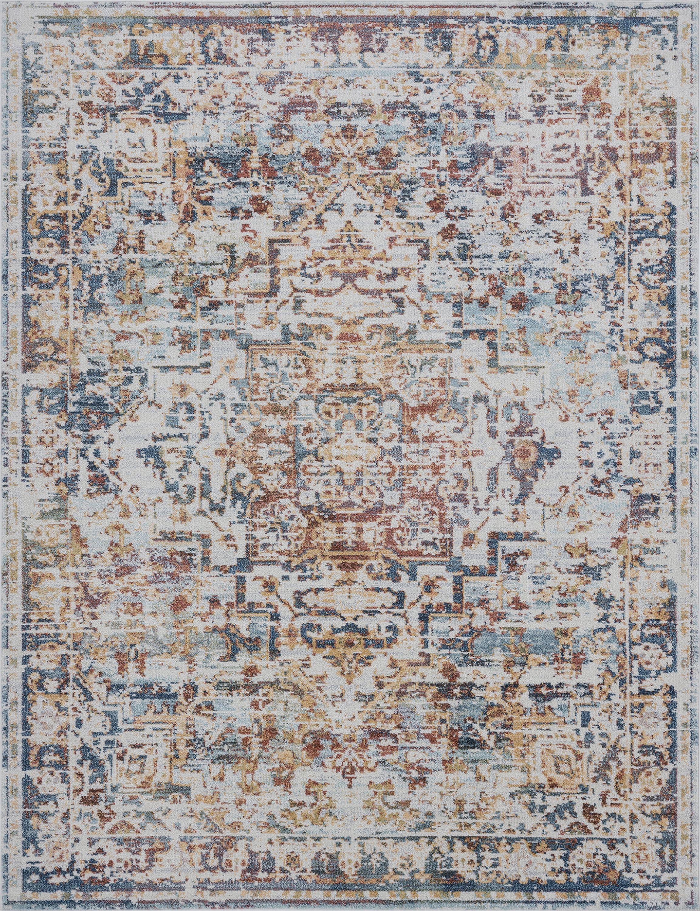 Traditional 5x7 Area Rug (5'3'' x 7'3'') Oriental Navy, Cream Living Room Easy to Clean