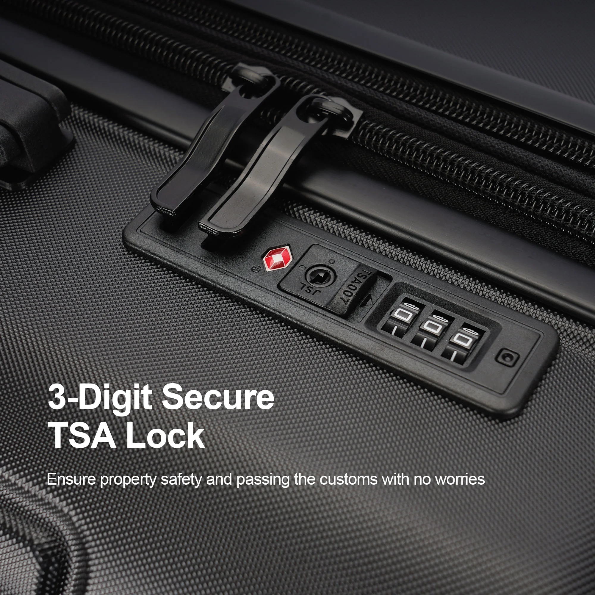 GinzaTravel 3 Piece Expandable Luggage Sets,Large Hard Side Suitcase with Wheels&TSA Lock,Black