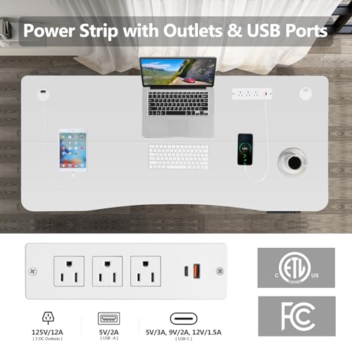 Electric Standing Adjustable Height Desk 55'' x 24''Sit Stand Desk with Charging Station, 2 USB Ports, 3 Power Outlets, 4 Caster