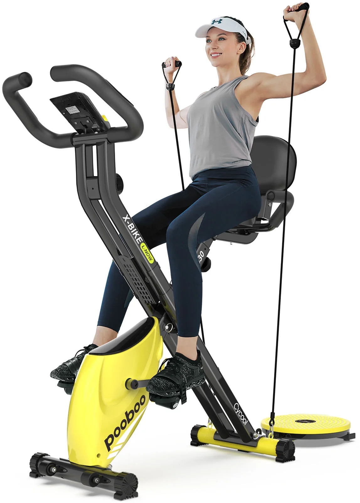 Pooboo 4in1 Folding Exercise Bike Indoor Cycling Bike Stationary Magnetic x Bike Gym Workout 300lb