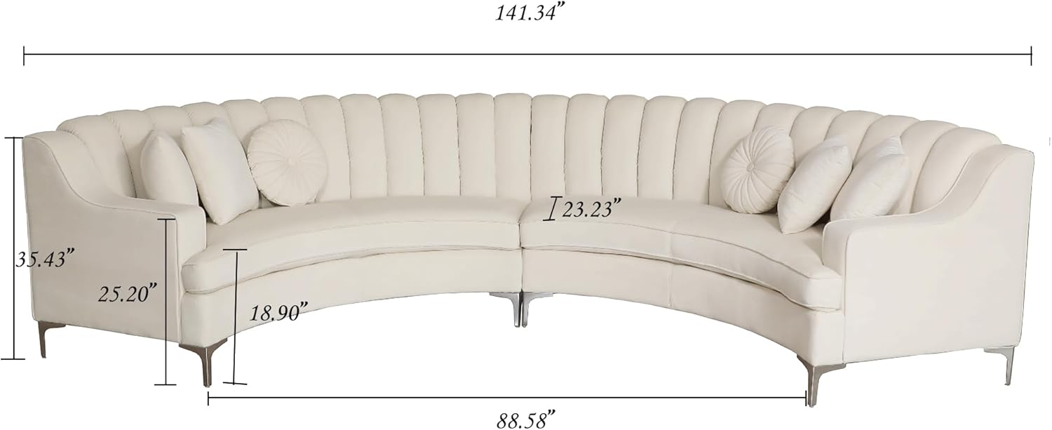 Cream Sectional Velvet Curved Combine Sofa for living Room