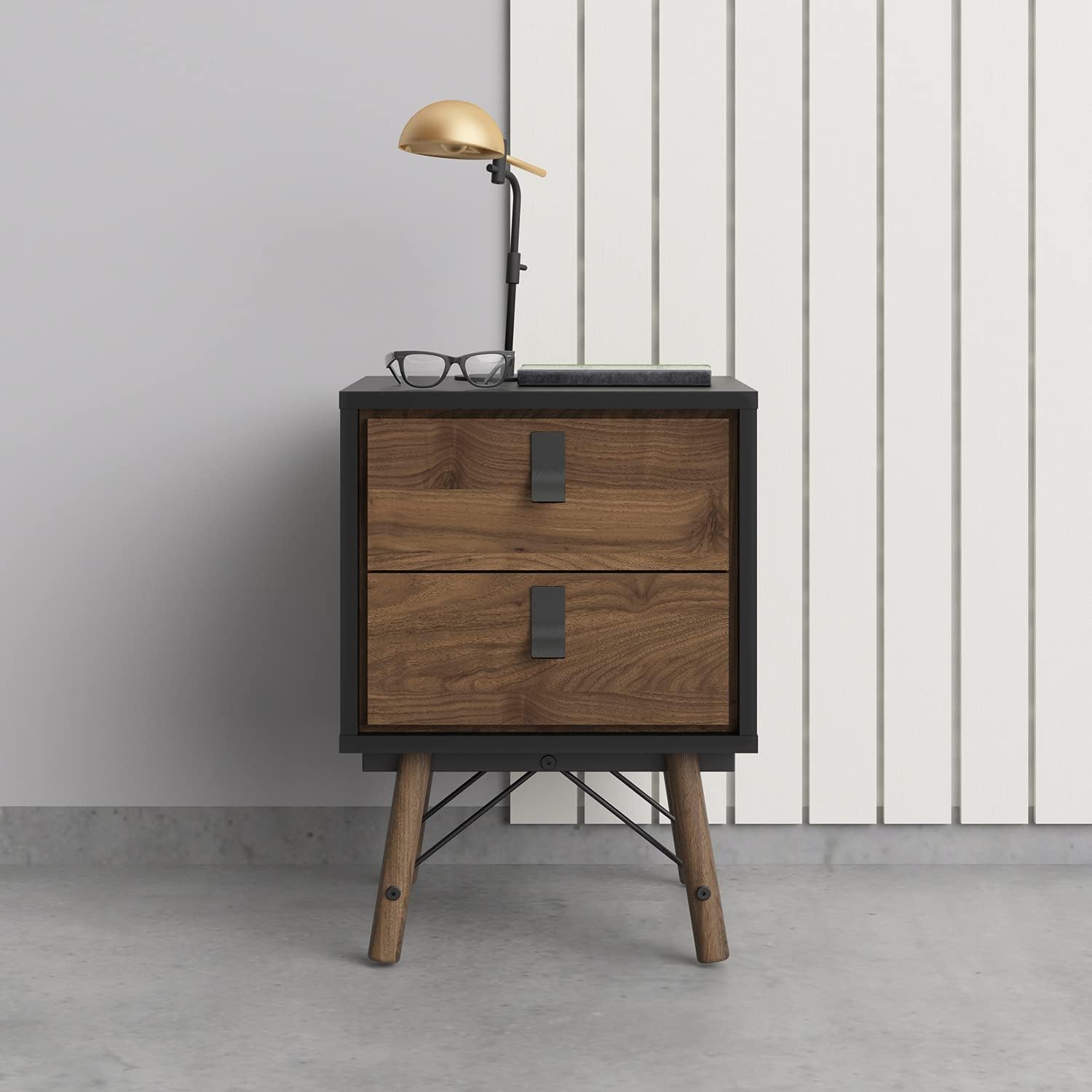 Tvilum, Black Matte and Walnut Ry 2 Drawer Nightstand